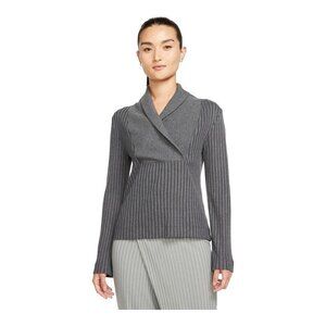 Nike Yoga Sweater Top Women's Size M Gray Luxe Ribbed Cover-Up Activewear